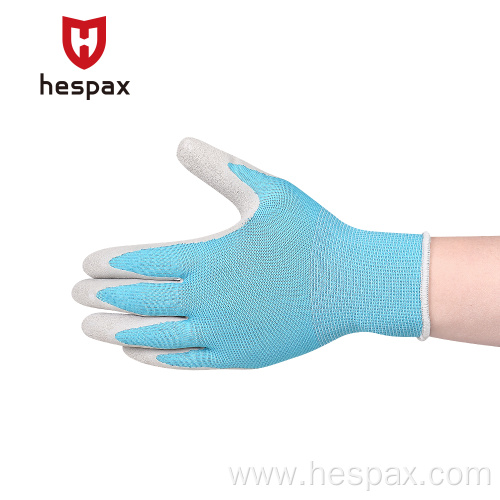 Hespax Breath Anti-slip Polyester Latex Foam Coated Glove